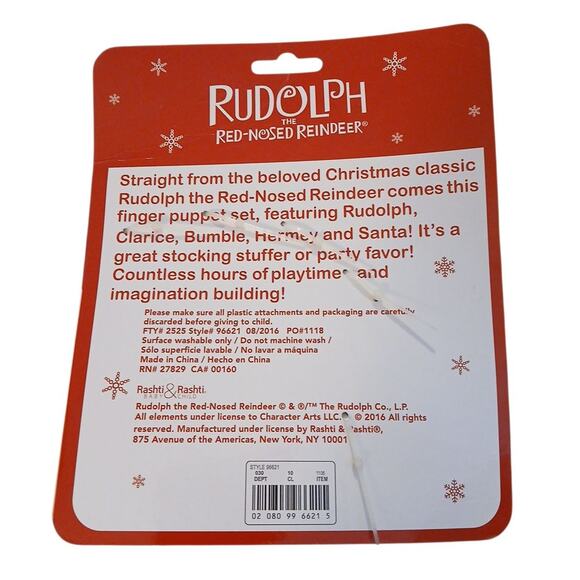 Rudolph The Red Nosed Reindeer Finger Puppets 5 Pieces Children's Pretend Play - Picture 8 of 8